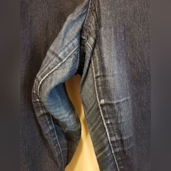 Dark Blue Denim Pull On Ankle Skinny Jeans Gold Exposed Zipper Detail Stretchy - Picture 6 of 9